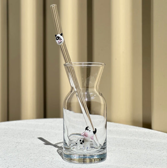 Cow Glass & Straw Set
