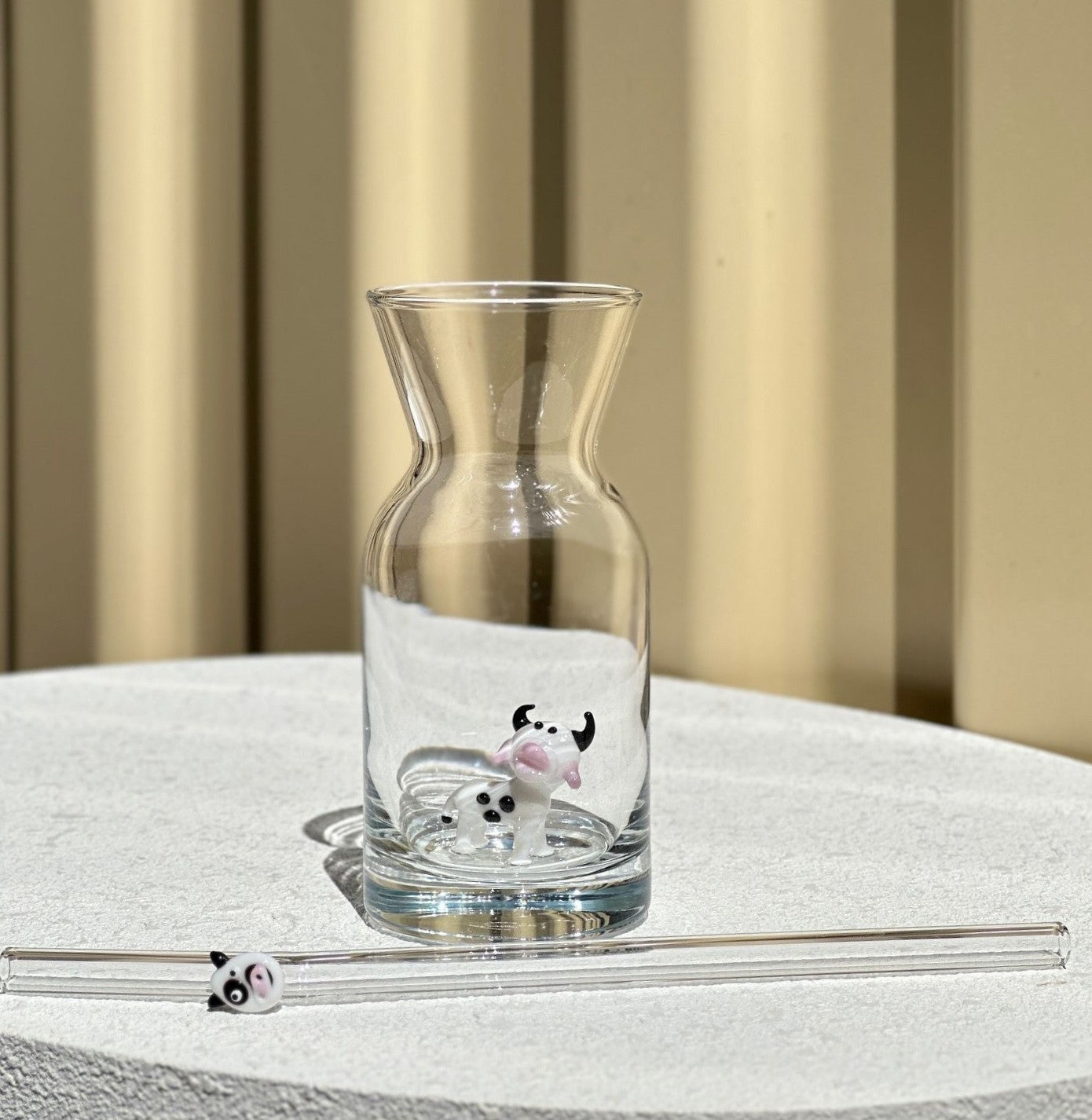 Cow Glass & Straw Set
